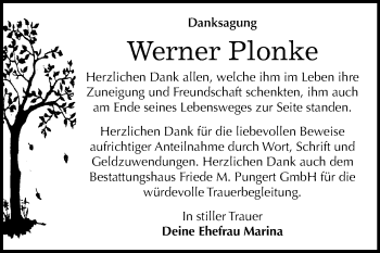 Traueranzeige von Werner Plonke von Mitteldeutsche Zeitung Dessau-Roßlau