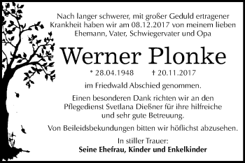 Traueranzeige von Werner Plonke von Mitteldeutsche Zeitung