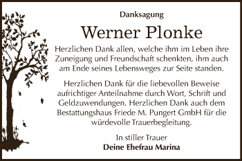 Traueranzeige von Werner Plonke von WVG - Wochenspiegel Dessau / Köthen