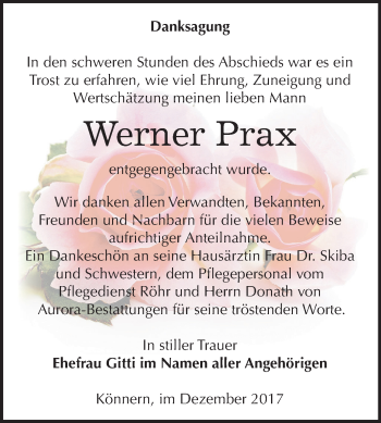 Traueranzeige von Werner Prax von Mitteldeutsche Zeitung Bernburg