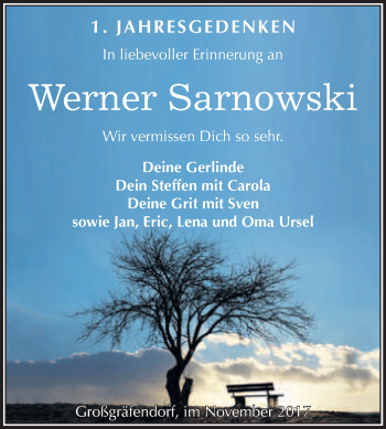 Traueranzeige von Werner Sarnowski von WVG - Wochenspiegel Merseburg