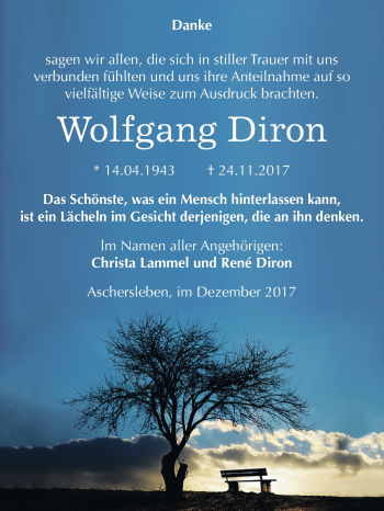 Traueranzeige von Wolfgang Diron von Mitteldeutsche Zeitung Aschersleben
