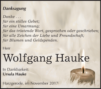 Traueranzeige von Wolfgang Hauke von Mitteldeutsche Zeitung