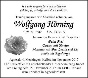 Traueranzeige von Wolfgang Hörning von Mitteldeutsche Zeitung