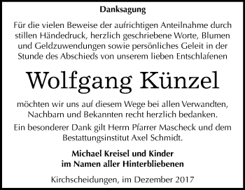Traueranzeige von Wolfgang Künzel von Mitteldeutsche Zeitung