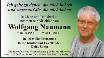 Traueranzeige von Wolfgang Naumann von WVG - Wochenspiegel Dessau / Köthen