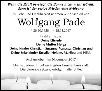 Traueranzeige von Wolfgang Pade von Mitteldeutsche Zeitung Aschersleben