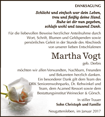 Traueranzeige von Martha Vogt von Super Sonntag Bernburg