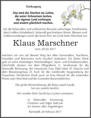 Traueranzeige von Klaus Marschner von Mitteldeutsche Zeitung Merseburg/Querfurt