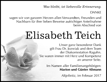 Traueranzeige von Elisabeth Teich von Mitteldeutsche Zeitung Bitterfeld