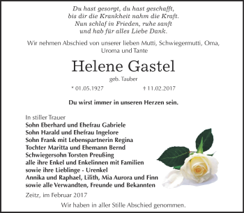 Traueranzeige von Helene Gastel von Super Sonntag Zeitz