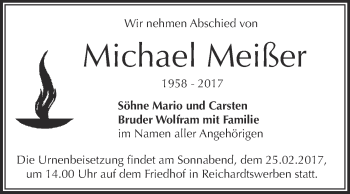 Traueranzeige von Michael Meißer von WVG - Wochenspiegel NMB / WSF / ZTZ
