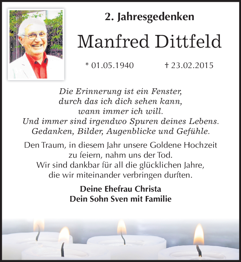  Traueranzeige für Manfred Dittfeld vom 25.02.2017 aus Mitteldeutsche Zeitung Wittenberg