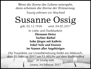 Traueranzeige von Susanne Ossig von Mitteldeutsche Zeitung Merseburg/Querfurt