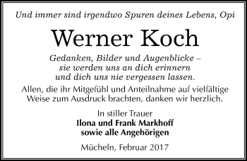 Traueranzeige von Werner Koch von Mitteldeutsche Zeitung Merseburg/Querfurt