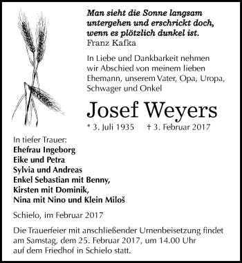 Traueranzeige von Josef Weyers von Mitteldeutsche Zeitung Quedlinburg