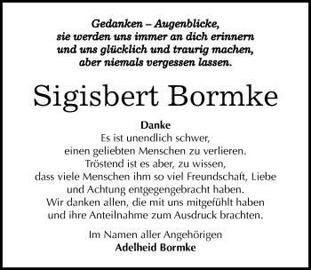 Traueranzeige von Sigisbert Bormke von Mitteldeutsche Zeitung Halle/Saalkreis