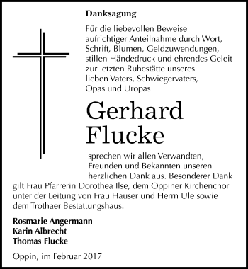 Traueranzeige von Gerhard Flucke von Mitteldeutsche Zeitung Halle/Saalkreis
