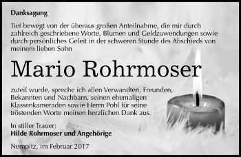 Traueranzeige von Mario Rohrmoser von Mitteldeutsche Zeitung Merseburg/Querfurt
