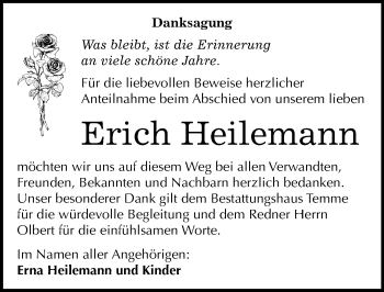 Traueranzeige von Erich Heilemann von Mitteldeutsche Zeitung Bitterfeld