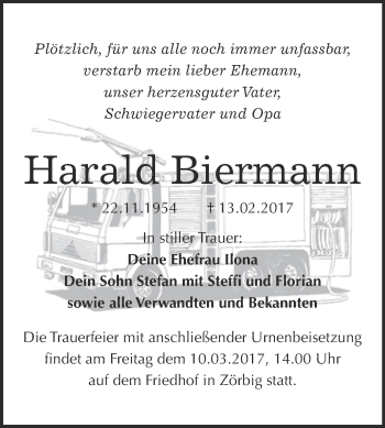 Traueranzeige von Harald Biermann von WVG - Wochenspiegel Bitterfeld