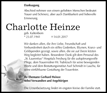 Traueranzeige von Charlotte Heinze von Mitteldeutsche Zeitung Naumburg/Nebra
