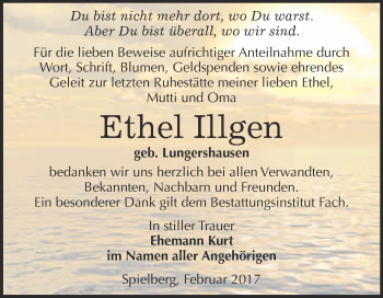 Traueranzeige von Ethel Illgen von Super Sonntag Halle