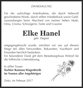 Traueranzeige von Elke Hanel von Super Sonntag Zeitz
