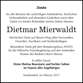 Traueranzeige von Dietmar Mierwaldt von WVG - Wochenspiegel Bitterfeld