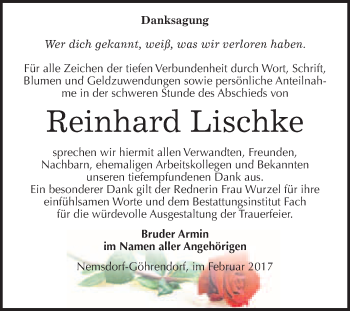 Traueranzeige von Reinhard Lischke von Super Sonntag Halle