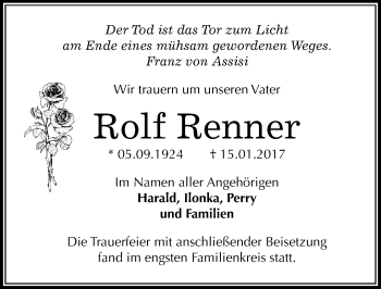 Traueranzeige von Rolf Renner von Mitteldeutsche Zeitung Halle/Saalkreis