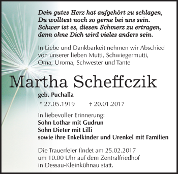 Traueranzeige von Martha Scheffczik von Mitteldeutsche Zeitung Dessau-Roßlau
