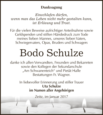 Traueranzeige von Bodo Schulze von Super Sonntag Zeitz