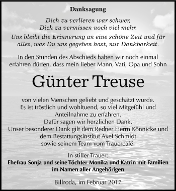 Traueranzeige von Günter Treuse von Mitteldeutsche Zeitung Naumburg/Nebra