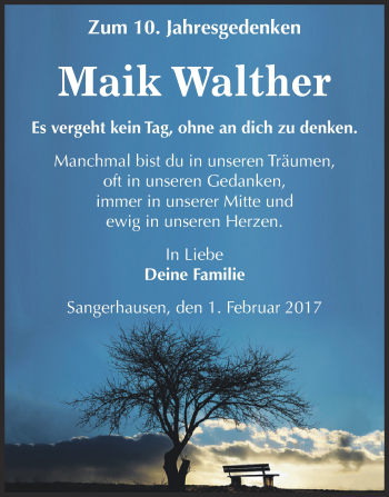 Traueranzeige von Maik Walther von Super Sonntag SGH Mansf. Land