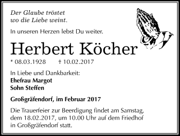 Traueranzeige von Herbert Köcher von Mitteldeutsche Zeitung Merseburg/Querfurt