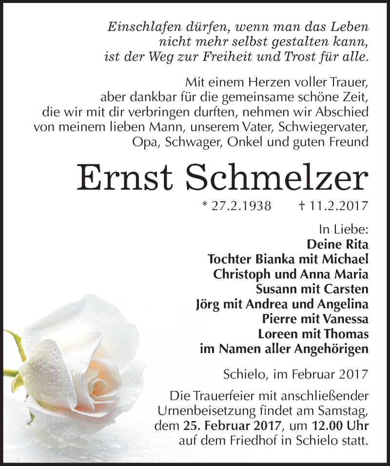  Traueranzeige für Ernst Schmelzer vom 17.02.2017 aus Mitteldeutsche Zeitung Quedlinburg