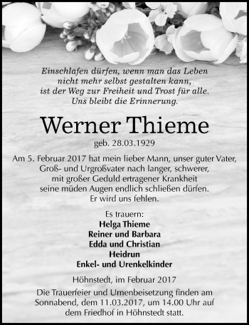 Traueranzeige von Werner Thieme von Mitteldeutsche Zeitung Halle/Saalkreis