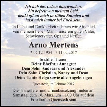 Traueranzeige von Arno Mertens von Super Sonntag SGH Mansf. Land