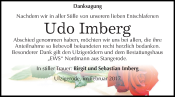 Traueranzeige von Udo Imberg von Super Sonntag SGH Mansf. Land