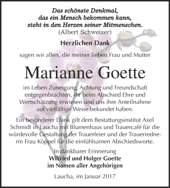 Traueranzeige von Marianne Goette von WVG - Wochenspiegel NMB / WSF / ZTZ