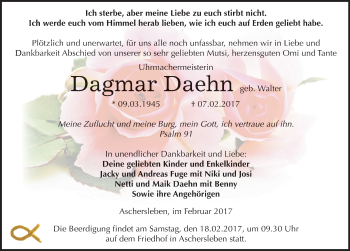 Traueranzeige von Dagmar Daehn von Mitteldeutsche Zeitung Aschersleben