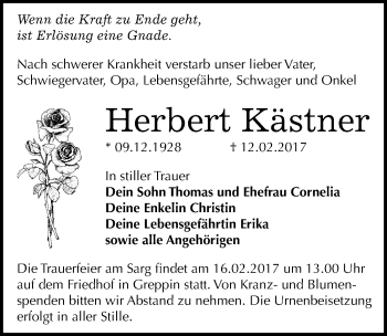 Traueranzeige von Herbert Kästner von Mitteldeutsche Zeitung Bitterfeld