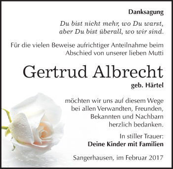 Traueranzeige von Gertrud Albrecht von Mitteldeutsche Zeitung Sangerhausen