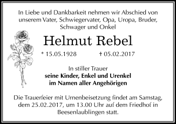 Traueranzeige von Helmut Rebel von Mitteldeutsche Zeitung Bernburg