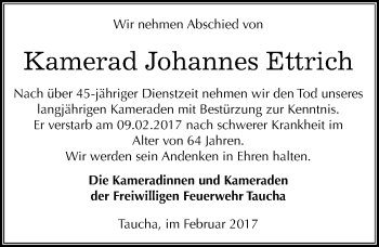 Traueranzeige von Johannes Ettrich von Mitteldeutsche Zeitung Weißenfels