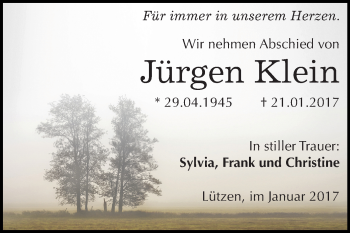Traueranzeige von Jürgen Klein von WVG - Wochenspiegel NMB / WSF / ZTZ