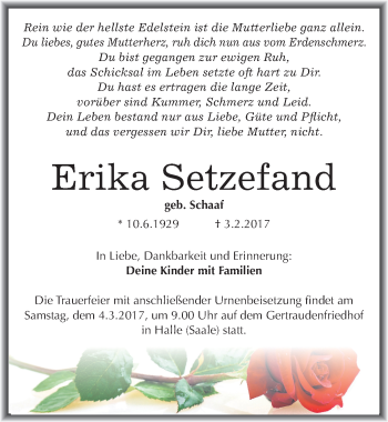 Traueranzeige von Erika Setzefand von Mitteldeutsche Zeitung Halle/Saalkreis