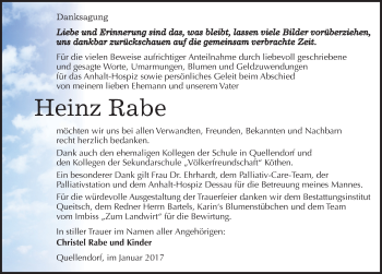 Traueranzeige von Heinz Rabe von Mitteldeutsche Zeitung Köthen