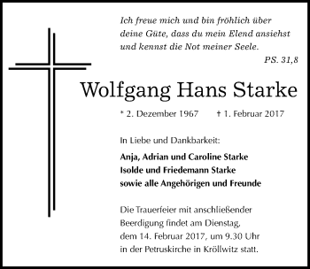 Traueranzeige von Wolfgang Hans Starke von Mitteldeutsche Zeitung Halle/Saalkreis